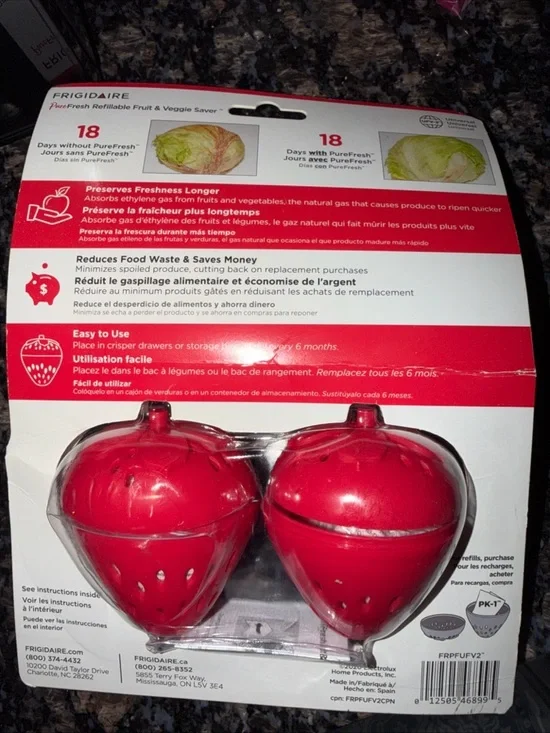 Frigidaire Red Refillable Fruit & Veggie Saver - 2 Pack - Picture 2 of 2